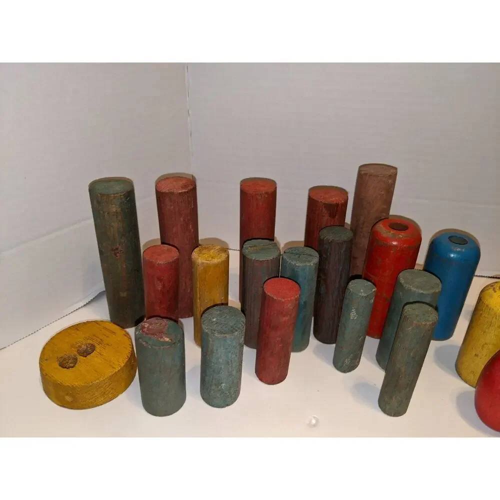 Lot Vintage Antique Children's Wooden Building Blocks Colored Scandinavian Rare